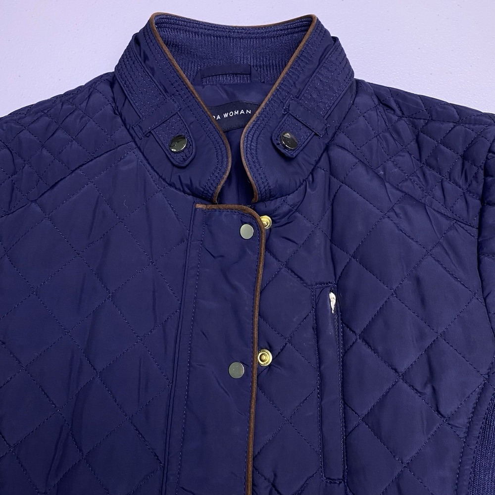 Zara Jacket XS Womens Quilted Full Zip Button Navy Blue VGUC